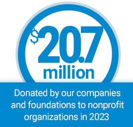 $20 million donated by our companies and foundations to nonprofit organizations in 2021