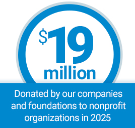 $19 million donated by our companies and foundations to nonprofit organizations in 2025